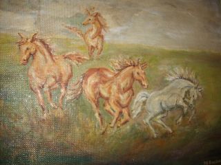 Vintage Oil Painting Horses J E Goodall Frightened Horses 1964 on