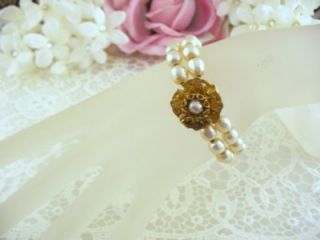 Perfect Miriam Haskell 2 Strand Baroque Pearl & Gold Filigree Floral