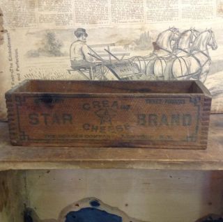 Antique Vintage Wooden Gordons Star Brand Cream Cheese Box Dovetailed