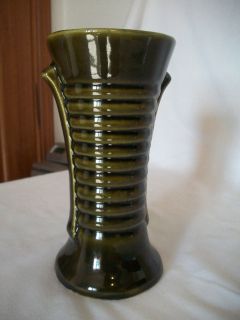 vintage brush mccoy dark green glaze ringed vase time left