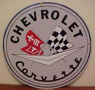 Chevrolet Corvette Crossed Flags Logo Porcelain Sign