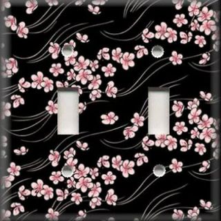 Light Switch Plate Cover   Asian Art   Cherry Blossom Flowers   Black