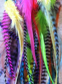 Grizzly Rooster Feathers Hair Extentions Multi Pack 55