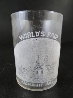 Antique 1893 Chicago Worlds Fair Etched Souvenir Cup Glass Columbian