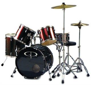 GP Percussion GP200WR Performer 5 Piece Drum Set with Cymbals Wine