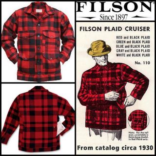 Filson Classic Mackinaw Cruiser Jacket Coat Red Black Plaid 46 XL $298