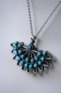 Turquoise Coral Fan Necklace Sterling Zuni Pendant