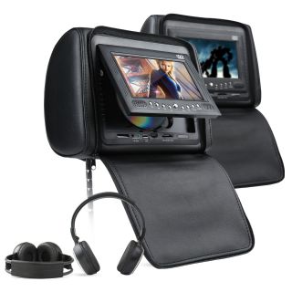  Black Leather Pillow Headrest DVD Monitor Player Headphone 9H