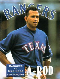 Texas Rangers vs Mariners Game Program Sept 2001 A Rod