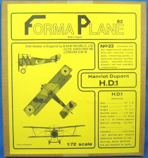 RARE Formaplane Hanriot Dupont H D 1 Vacuum Form Model Airplane Kit