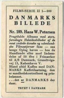 Hans w Petersen Vintage 1936 Danmarks Film Stars Trading Card 189
