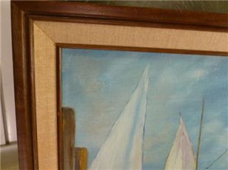 Helen Reed Sail Boats Dock Side 20 X 16 Oil Painting Wood Frame