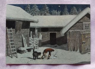 Harald Wiberg Art Postcard Gnome and Cat Tomte Nisse Santa Elf Sweden