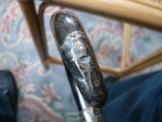 Antique Vintage Old Edwardian Horn Handle Solid Silver Top Walking