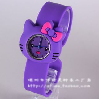 Cute Hello Kitty Watch bow knot Cat Face Cartoon Silicone Jelly watch