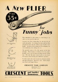 1930 Ad Crescent Tool Smith Hemenway Wire Cutting Plier   ORIGINAL