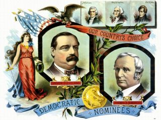 1884 Grover Cleveland Hendricks Democratic Party Campaign Poster New