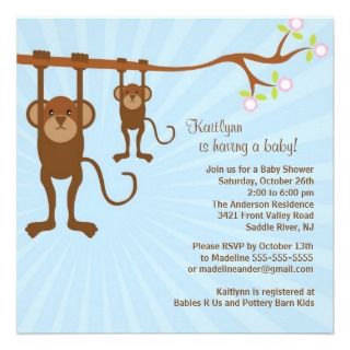 Baby Monkey Safari Baby Shower Invitation 