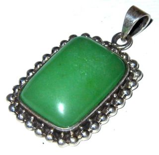 Large Rectangular Green Jade Sterling Silver Pendant