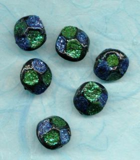 Vintage Haskell Beads Blue Green Glitter Japan Plastic
