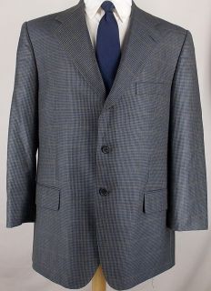 44 R Harold Powell Gray Blue Gold Houndstooth Sport Coat Jacket Suit