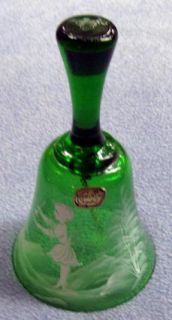  Crystal Czechoslovakia Mary Gregory Hand Painted Green Glass Bell Mint