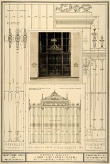 1915 Print Bronze Grille Corn Exchange Bank Architecture Blueprint