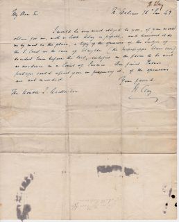 Henry Clay Autograph Letter Slavery Content Died 1852