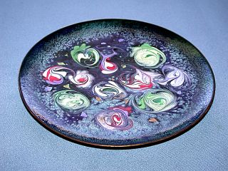 Absolutely Gorgeous Artist Signed Enamel On Copper Metal Dish