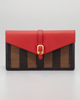 Pequin Small Belted Envelope Clutch Bag, Red/Tobacco