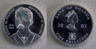 2002 Silver Uganda 2000 Shillings Henry M Stanley Commemorative Choice