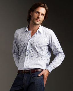 Etro Paisley Woven Shirt, White Blue   
