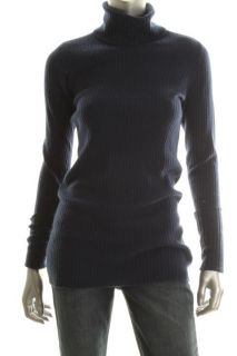 Hayden New Blue Cashmere Cuffed Sleeve Ribbed Turtleneck Tunic Sweater