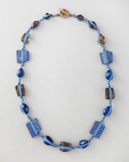 Stephen Dweck Knotted Long Multi Stone Necklace, Blue   