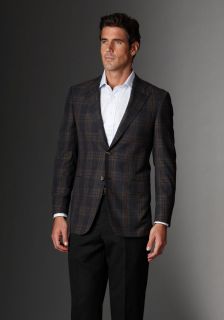Hickey Freeman Mens Mahogany Collection Brown Plaid Sportcoat