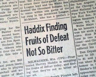 Harvey Haddix Perfect Game Pitching in Loss Pittsburgh Pirates 1959