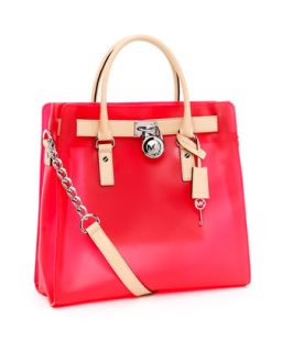 MICHAEL Michael Kors Large Hamilton Frosted Jelly Tote, Neon Pink