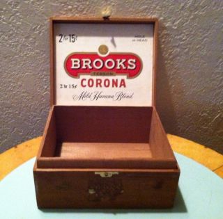 Vintage Brooks Cos Tebson Corona Cigar Box Wood w Advertising Insert