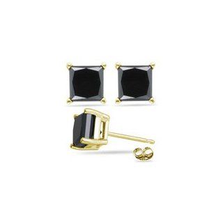50 Cts of 5.50 6.20 mm AAA Princess Black Diamond Stud Earrings in