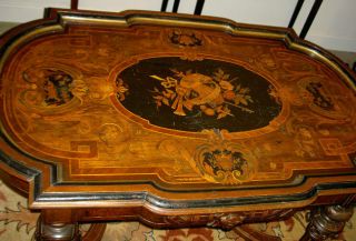   ANTIQUE AMERICAN RENAISSANCE MARQUETRY CENTER TABLE POSSIBLY HERTER