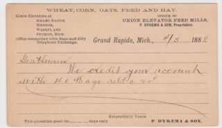 Grand Rapids MI 1888 Wheat Corn Oats Feed & Hay Advertising card