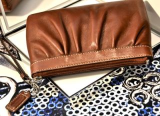 Color MSRP $78 Coach Walnut Brown Pleated Leather Wristlet Clutch