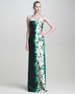 Oscar de la Renta Floral Print Strapless Gown   Neiman Marcus