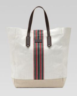 N1YV2 Gucci Hempy Canvas Top Handle Tote, White