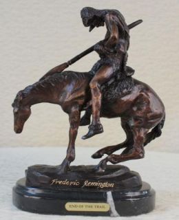 Signed Remington Native American Indian Riding Horse Bronze Sculpture
