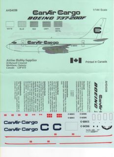144 AIRLINE HOBBY SUPPLIES AHS4038 CANAIR CARGO AIRLINES BOEING 737