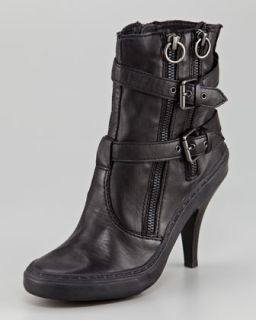 Double Zip Buckled Ankle Boot   