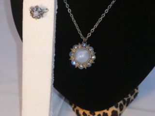 Avon Moonglow 24 Necklace Matching Ring Vintage