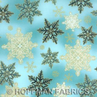 Hoffman Holiday Serenade Snowflakes fabric quilt BTY snowflakes, gold