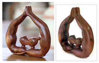 Hearts Kiss Artisan Hand Carved Wood Statue Sculpture Novica Bali